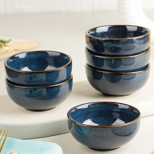 Galaxy Blue Ceramic Vegetable Bowl Set of 6, 150 ML